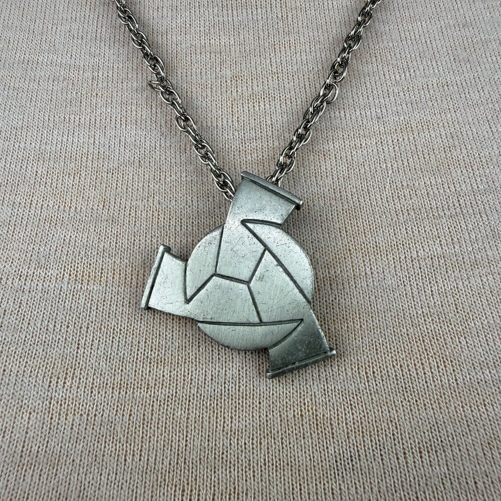 Pewter Kelly Waters Vintage Pendant Necklace Geometric Style
